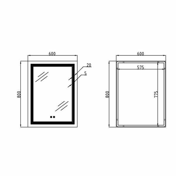 Дзеркало Qtap Cardinal 600 х 800 з LED-підсвічуванням Touch, з антизапотіванням, димером, рег. темп. кольору (3000-6500K) (QT0478C6080)