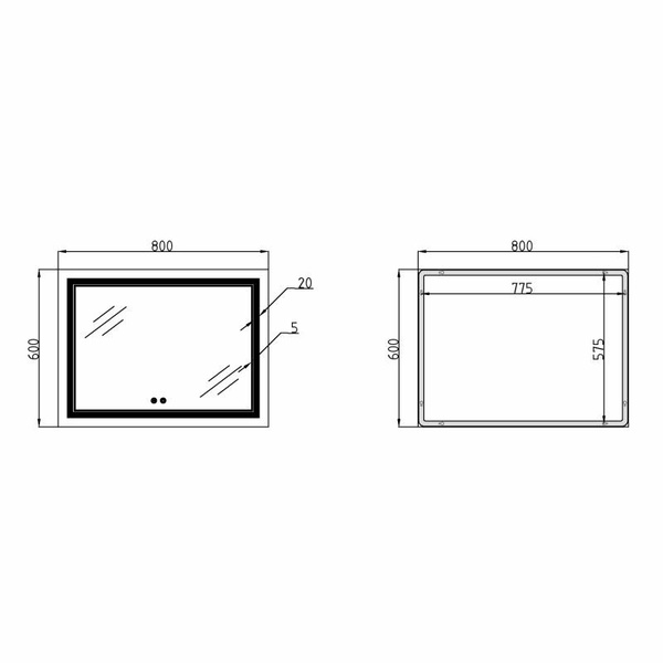 Дзеркало Qtap Cardinal (CA1) 800 х 600 з LED-підсвічуванням Touch, з антизапотіванням, димером, рег. темп. кольору (3000-6500K) (QT0478C8060)