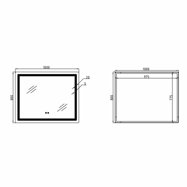 Дзеркало Qtap Cardinal (CA2) 1000 х 800 з LED-підсвічуванням Touch, з антизапотіванням, димером, рег. темп. кольору (3000-6500K) (QT0478C1008048455)