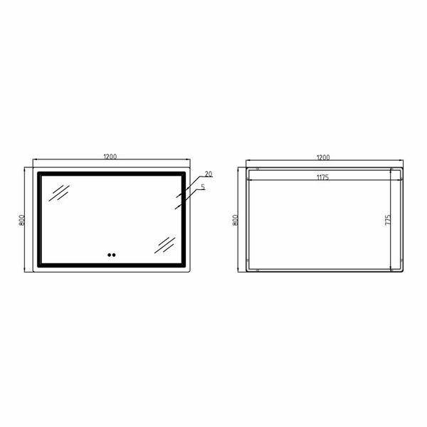Дзеркало Qtap Cardinal (CA2) 1200 х 800 з LED-підсвічуванням Touch, з антизапотіванням, димером, рег. темп. кольору (3000-6500K) (QT0478C1208048454)