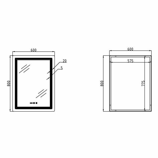 Дзеркало Qtap Cardinal (CA2) 600 х 800 з LED-підсвічуванням Touch, з антизапотіванням, димером, рег. темп. кольору (3000-6500K) (QT0478C608048453)