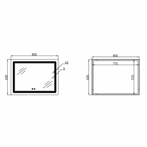 Дзеркало Qtap Cardinal (CA2) 800 х 600 з LED-підсвічуванням Touch, з антизапотіванням, димером, рег. темп. кольору (3000-6500K) (QT0478C806048457)