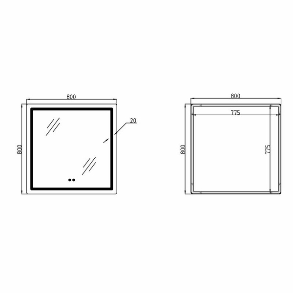 Дзеркало Qtap Mideya 800 х 800 з LED-підсвіткою Touch, з антизапотіванням, димером (QT2078NCF8080W)