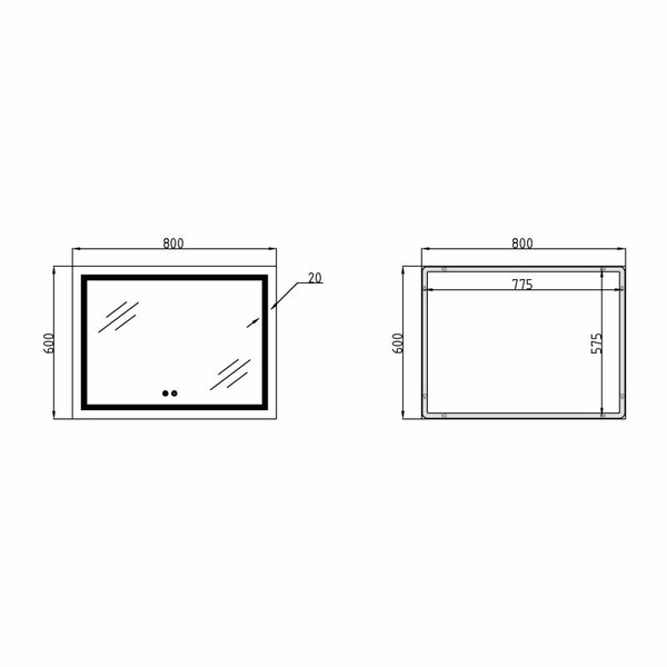 Дзеркало Qtap Mideya (DC-F904) 800 х 600 з LED-підсвіткою Touch, з димером (QT2078F904W)