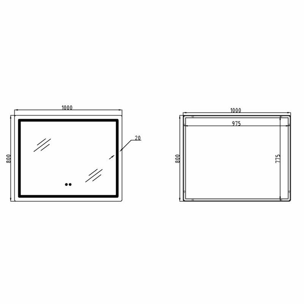 Дзеркало Qtap Mideya (DC-F910) 1000 х 800 з LED-підсвіткою Touch, з антизапотіванням, димером (QT2078F910W)