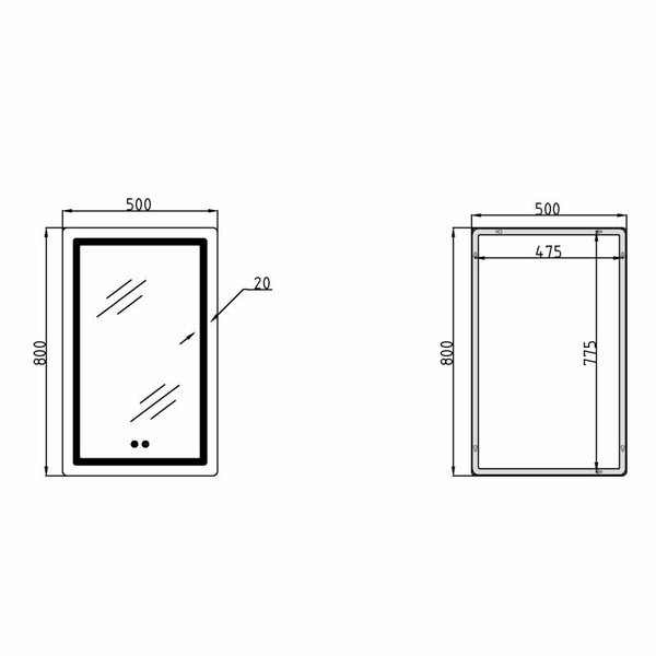 Дзеркало Qtap Mideya (DC-F911) 500 х 800 з LED-підсвіткою Touch, з антизапотіванням, димером (QT2078F911W)