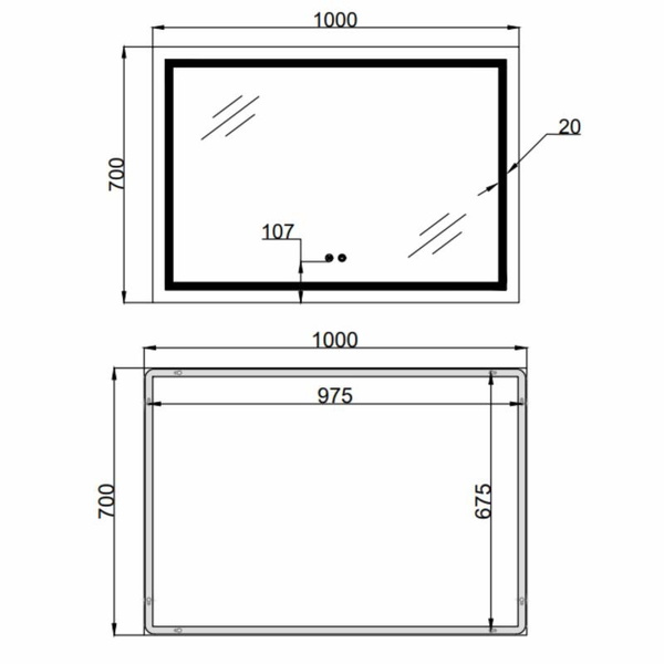 Дзеркало Qtap Mideya (MI1) 1000 х 700 з LED-підсвічуванням Touch, з антизапотіванням, димером, рег. яскравості (QT2078NCF10070)