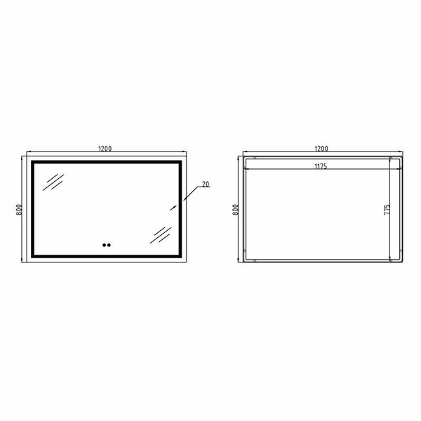 Дзеркало Qtap Mideya (MI1) 1200 х 800 з LED-підсвіткою Touch, з антизапотіванням, димером (QT2078F613W)