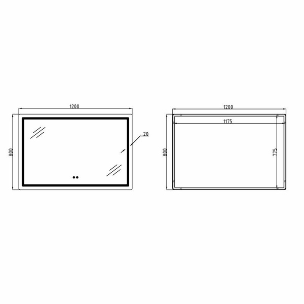 Дзеркало Qtap Mideya (MI1) 1200 х 800 з LED-підсвічуванням Touch, з антизапотіванням, димером, рег. яскравості (QT2078F12080)