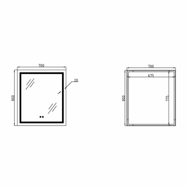 Дзеркало Qtap Mideya (MI1) 700 х 800 з LED-підсвіткою Touch, з антизапотіванням, димером (QT2078DCF7080W)