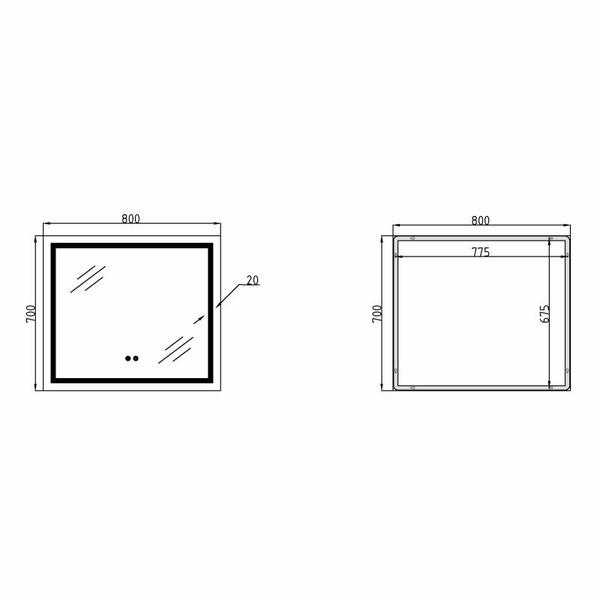 Дзеркало Qtap Mideya (MI1) 800 х 700 з LED-підсвіткою Touch, з антизапотіванням, димером (QT2078NCF8070W)