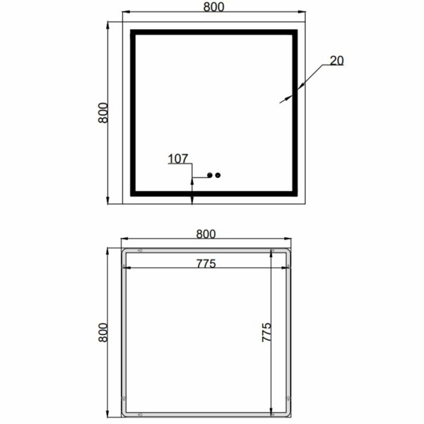 Дзеркало Qtap Mideya (MI1) 800 х 800 з LED-підсвічуванням Touch, з антизапотіванням, димером, рег. яскравості (QT2078NCF808048477)