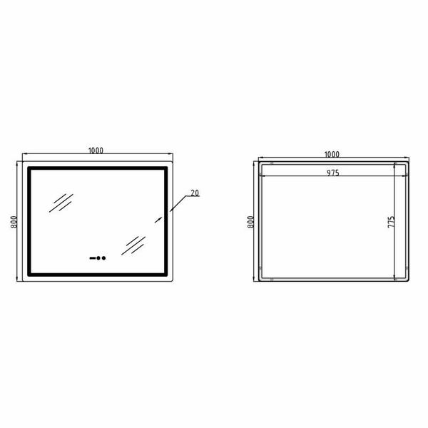 Дзеркало Qtap Mideya (MI2) 1000 х 800 з годинником, з LED-підсвічуванням Touch, з антизапотіванням, димером, рег. яскравості (QTMID100080049266)