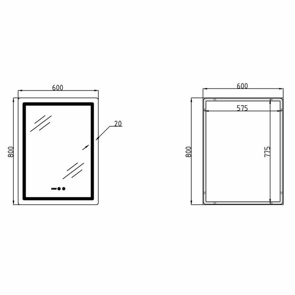 Дзеркало Qtap Mideya (MI2) 600 х 800 з годинником, з LED-підсвічуванням Touch, з антизапотіванням, димером, рег. яскравості (QTMID60080049627)