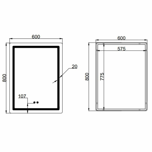 Дзеркало Qtap Mideya (MI2) 600 х 800 з LED-підсвічуванням Touch, з антизапотіванням, димером, рег. яскравості (QT2078F6080)