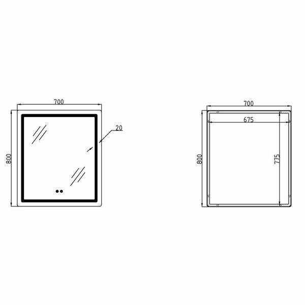 Дзеркало Qtap Mideya (MI2) 700 х 800 з LED-підсвічуванням Touch, з антизапотіванням, димером, рег. яскравості (QT2078DCF7080)