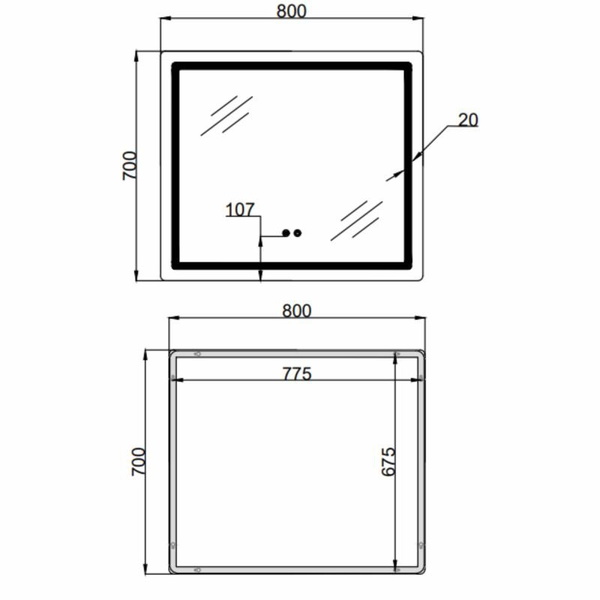 Дзеркало Qtap Mideya (MI2) 800 х 700 з LED-підсвічуванням Touch, з антизапотіванням, димером, рег. яскравості (QT2078NCF807048476)