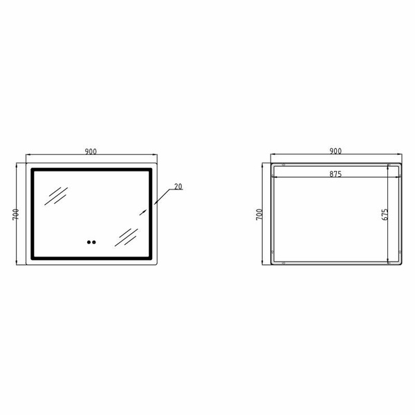 Дзеркало Qtap Mideya (MI2) 900 х 700 з LED-підсвічуванням Touch, з антизапотіванням, димером, рег. яскравості (QT2078NCF9070)