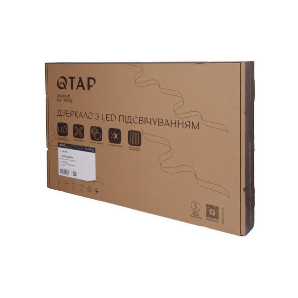 Дзеркало Qtap Scorpio (SC1) з LED-підсвічуванням Touch, з антизапотіванням, димером, рег. темп. кольору (3000-6500K) Black (QTSC500800)