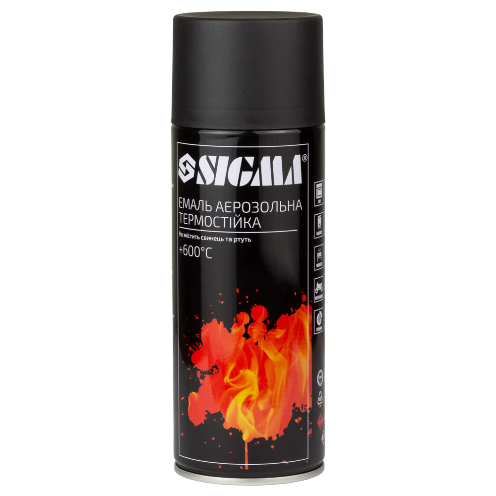 Емаль аерозольна Sigma акрилова термостійка +600°C 400 мл RAL 9005 чорний мат