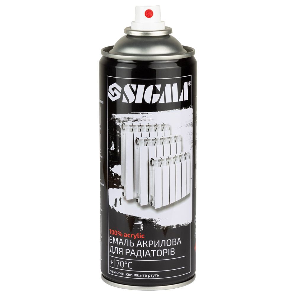 Емаль аерозольна Sigma акрилова термостійка для радіаторів +170°C 400 мл RAL 9010 білий глянець
