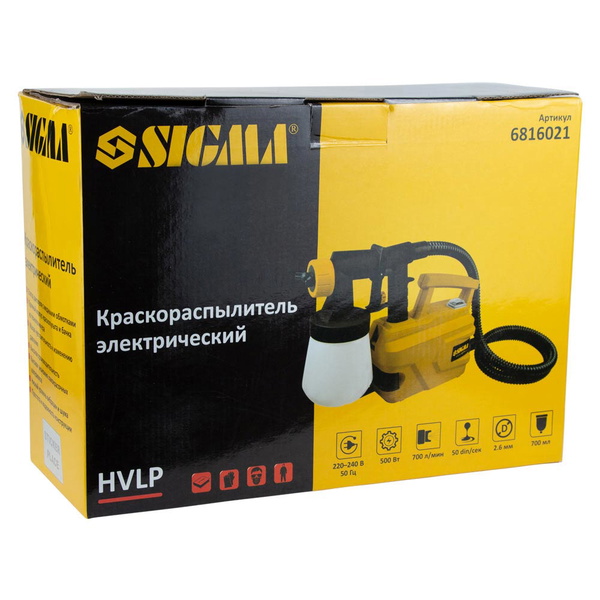 Краскораспылитель Sigma электрический HVLP 500Вт Ø2.6 мм 700мл/хв н/б 700 мл