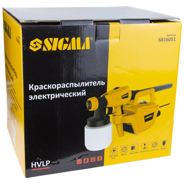 Краскораспылитель Sigma электрический HVLP 800Вт Ø1.8/2.6 мм 900мл/мин н/б 800 мл