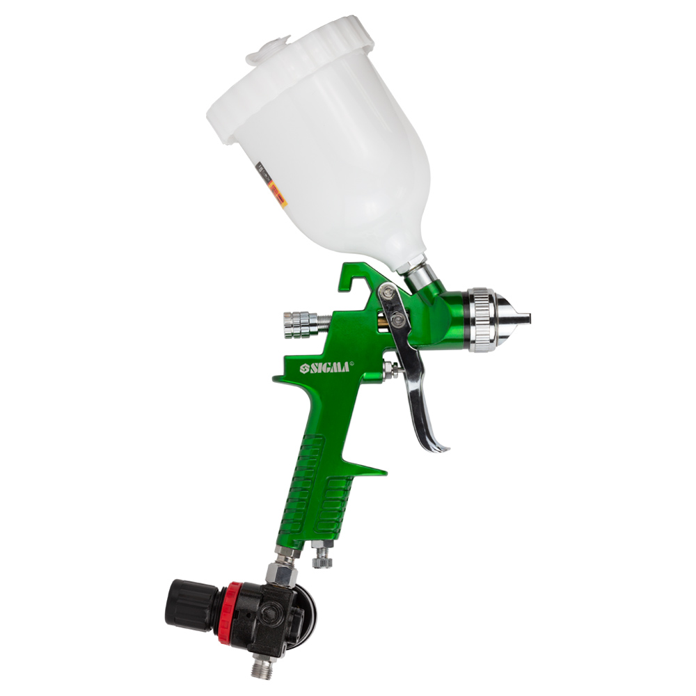 Фарборозпилювач Sigma HVLP Ø1.4 мм 140-280л/хв 3бар в/б 600 мл (пласт) + редуктор зелений