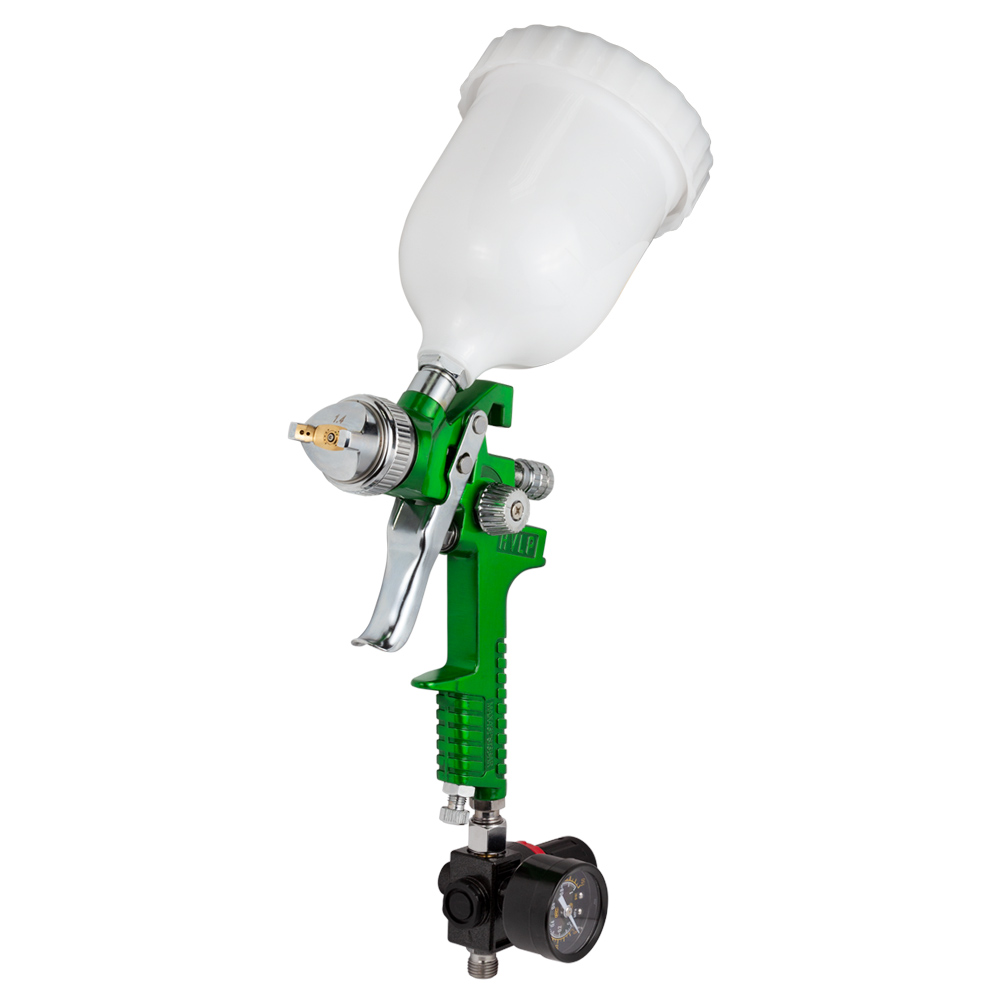 Фарборозпилювач Sigma HVLP Ø1.4 мм 140-280л/хв 3бар в/б 600 мл (пласт) + редуктор зелений