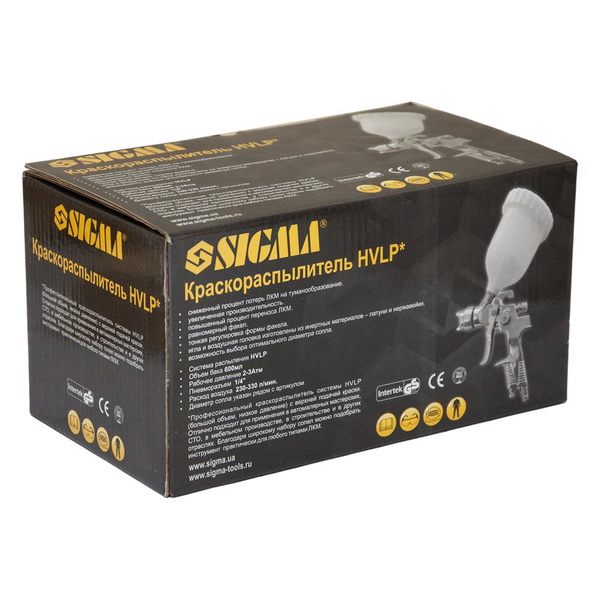 Краскораспылитель Sigma HVLP Ø1.8 мм 140-280л/мин 3бар в/б 600 мл (пласт) хром
