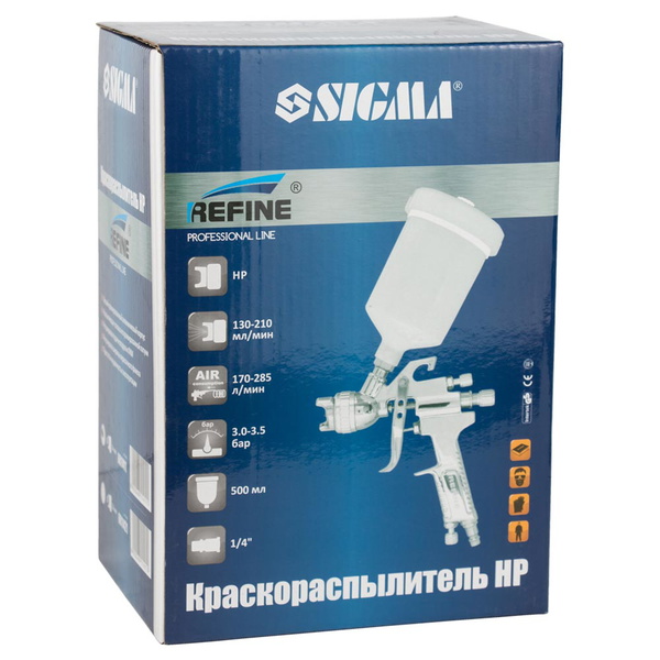 Краскораспылитель Sigma Refine HP Ø1.4 мм 170-285л/мин 3-3.5бар в/б 500 мл (пласт)