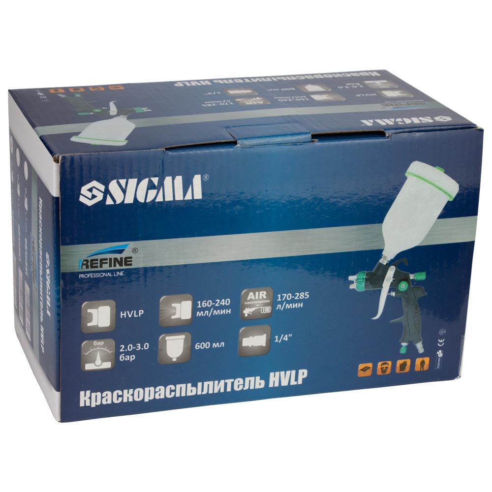 Фарборозпилювач Sigma Refine HVLP Ø0.8 мм 60-170 л/хв 1.5-2 бар в/б 100 мл (пласт)