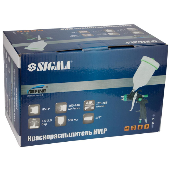 Краскораспылитель Sigma Refine HVLP Ø0.8 мм 60-170 л/мин 1.5-2 бар в/б 100 мл (пласт)