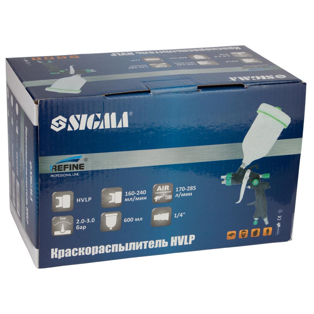 Фарборозпилювач Sigma Refine HVLP Ø1.3 мм 170-285л/хв 2-3бар в/б 600 мл (пласт)