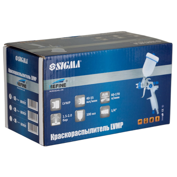 Краскораспылитель Sigma Refine LVMP Ø0.8 мм 60-170 л/мин 1.5-2 бар в/б 100 мл (пласт)