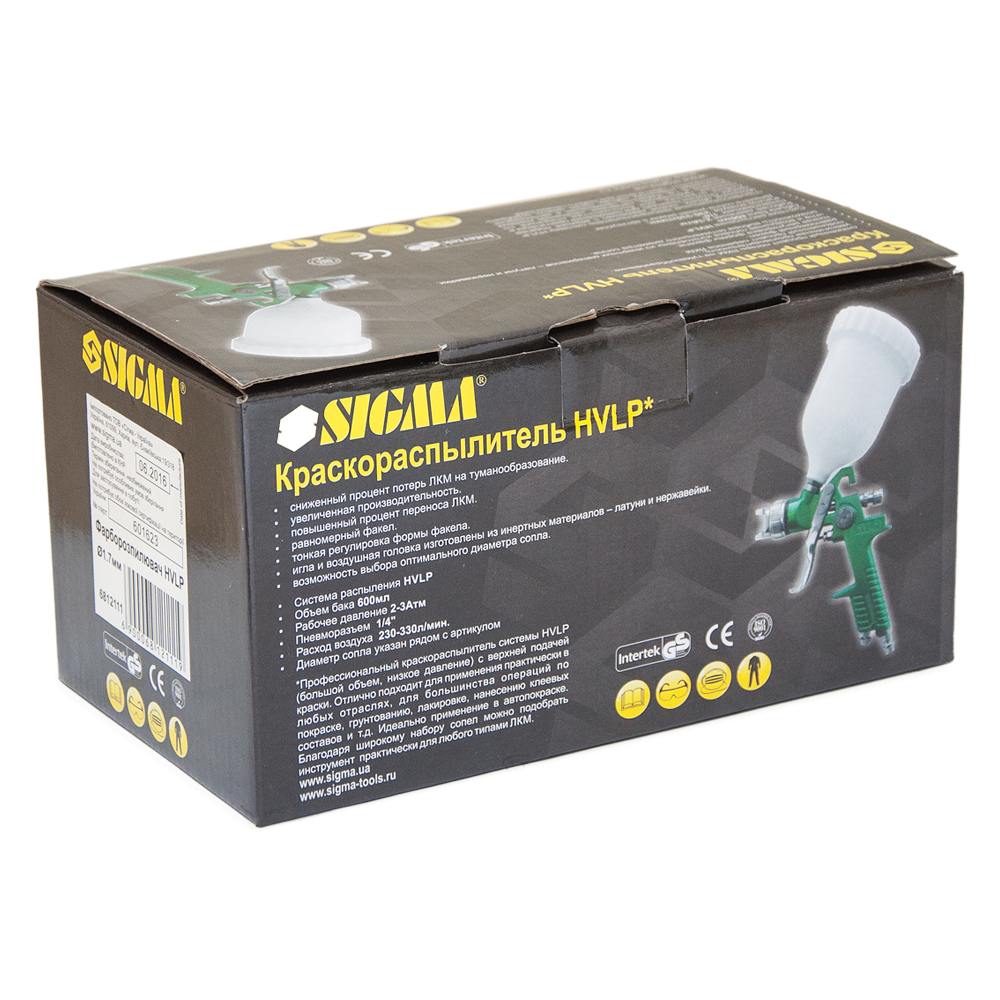 Фарборозпилювач Sigma HVLP Ø1.7 мм 140-280л/хв 3бар в/б (пласт) зелений