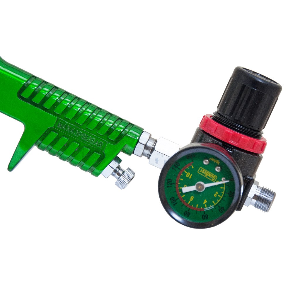 Фарборозпилювач Sigma HVLP Ø1.4 мм 140-280л/хв 3бар в/б 600 мл (пласт) + редуктор зелений