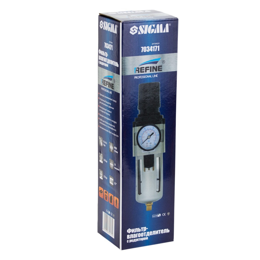 Фильтр-влагоотделитель Sigma Refine с редуктором и манометром 4000 л/мин 1/2"