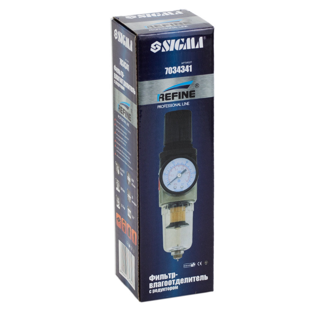 Фильтр-влагоотделитель Sigma Refine с редуктором и манометром 600 л/мин 1/4"