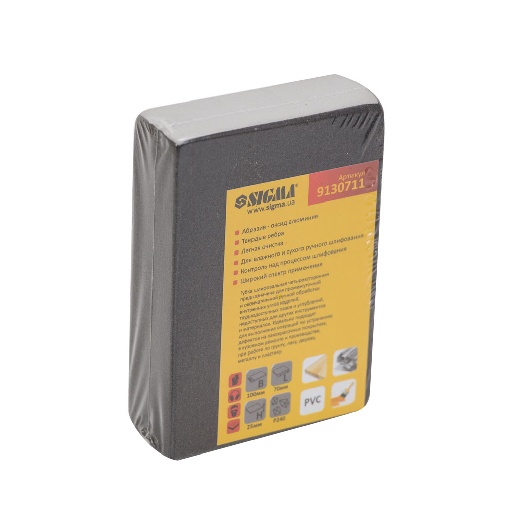 Губка шліфувальна Sigma чотиристороння 100 х 70 х 25 мм P240