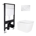 Готовое решение Qtap для ванной комнаты: подвесной унитаз Crow Rimless 485 х 340 x 330 + комплект инсталляции Standard (круглая кнопка Chrome)