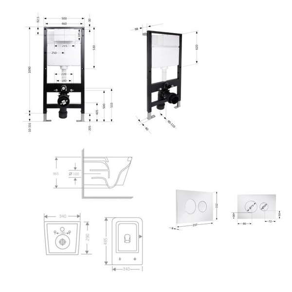 Готовое решение Qtap для ванной комнаты: подвесной унитаз Crow Rimless 485 х 340 x 330 + комплект инсталляции Standard (круглая кнопка Chrome)