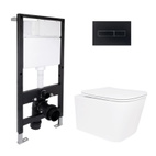 Готовое решение Qtap для ванной комнаты: подвесной унитаз Crow Rimless 485 x 340 x 330 + комплект инсталляции Standard (линейная кнопка Black)