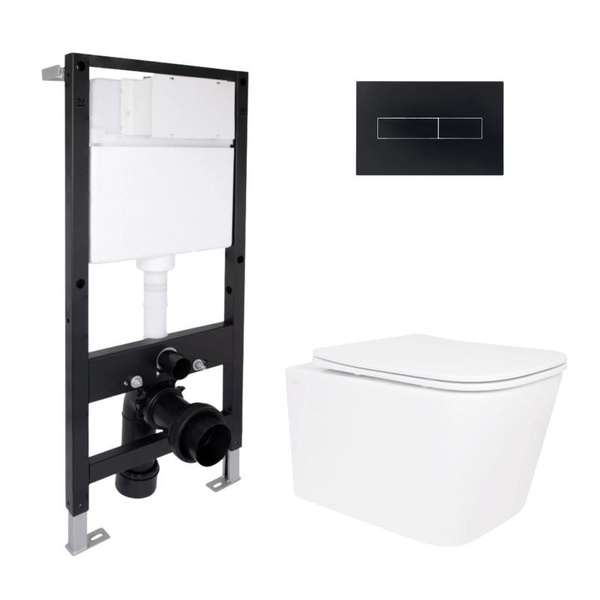 Готовое решение Qtap для ванной комнаты: подвесной унитаз Crow Rimless 485 x 340 x 330 + комплект инсталляции Standard (линейная кнопка Black)