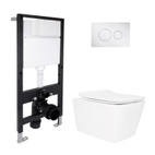 Готовое решение Qtap для ванной комнаты: подвесной унитаз Crow Rimless 520 x 360 x 290 + комплект инсталляции Standard (круглая кнопка Chrome)