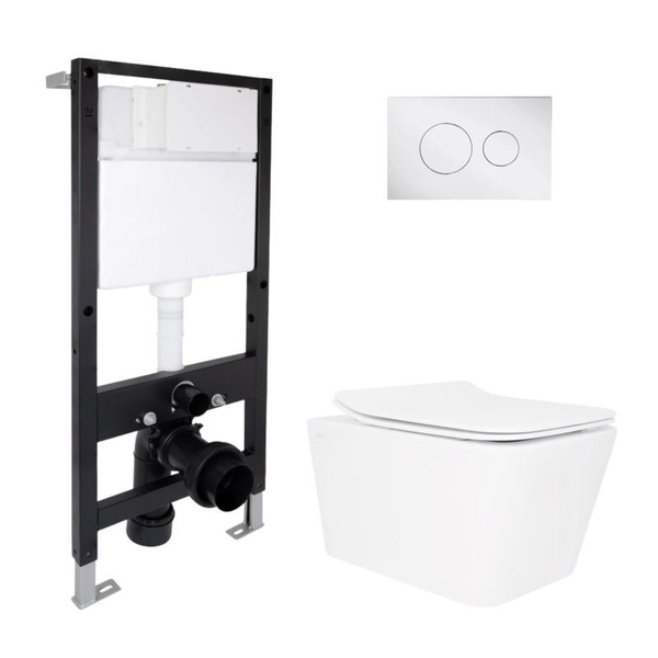 Готовое решение Qtap для ванной комнаты: подвесной унитаз Crow Rimless 520 x 360 x 290 + комплект инсталляции Standard (круглая кнопка Chrome)