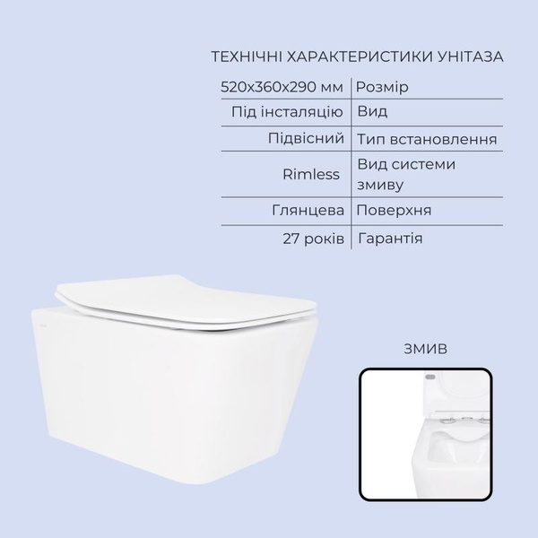 Готовое решение Qtap для ванной комнаты: подвесной унитаз Crow Rimless 520 x 360 x 290 + комплект инсталляции Standard (линейная кнопка Black)