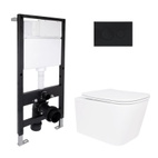 Готовое решение Qtap для ванной комнаты: подвесной унитаз Crow Ultra Quiet 485 x 340 x 290 + комплект инсталляции Standard (круглая кнопка Black)