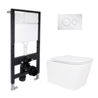 Готовое решение Qtap для ванной комнаты: подвесной унитаз Crow Ultra Quiet 485 x 340 x 290 + комплект инсталляции Standard (круглая кнопка Chrome)