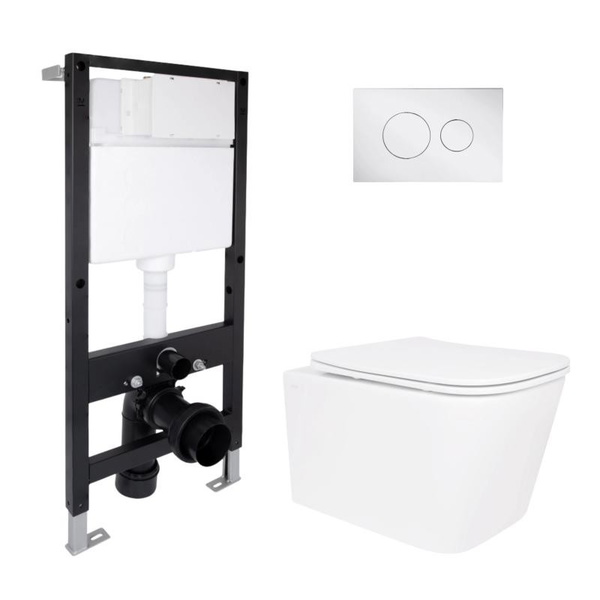 Готовое решение Qtap для ванной комнаты: подвесной унитаз Crow Ultra Quiet 485 x 340 x 290 + комплект инсталляции Standard (круглая кнопка Chrome)